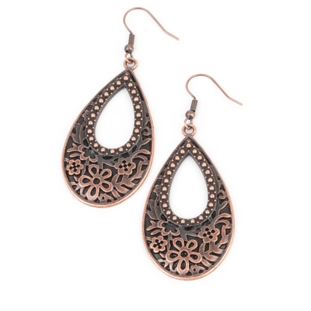 Organically Opulent Copper Earrings Paparazzi Copper Floral Teardrop Earrings